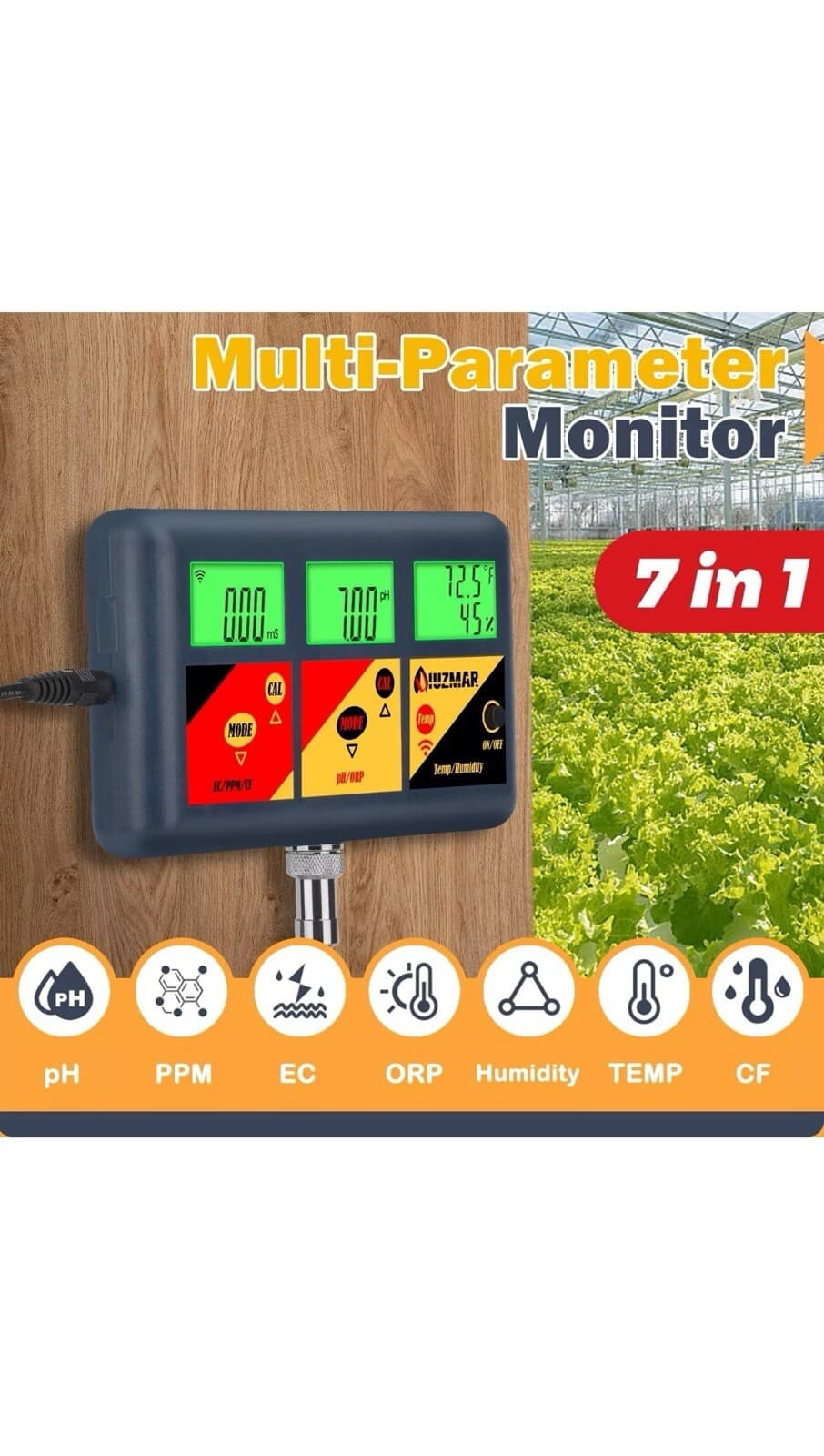 pH EC TDS Continuous Monitor pH ORP Meter for Home Growers, 7 in 1 pH EC PPM ... 5