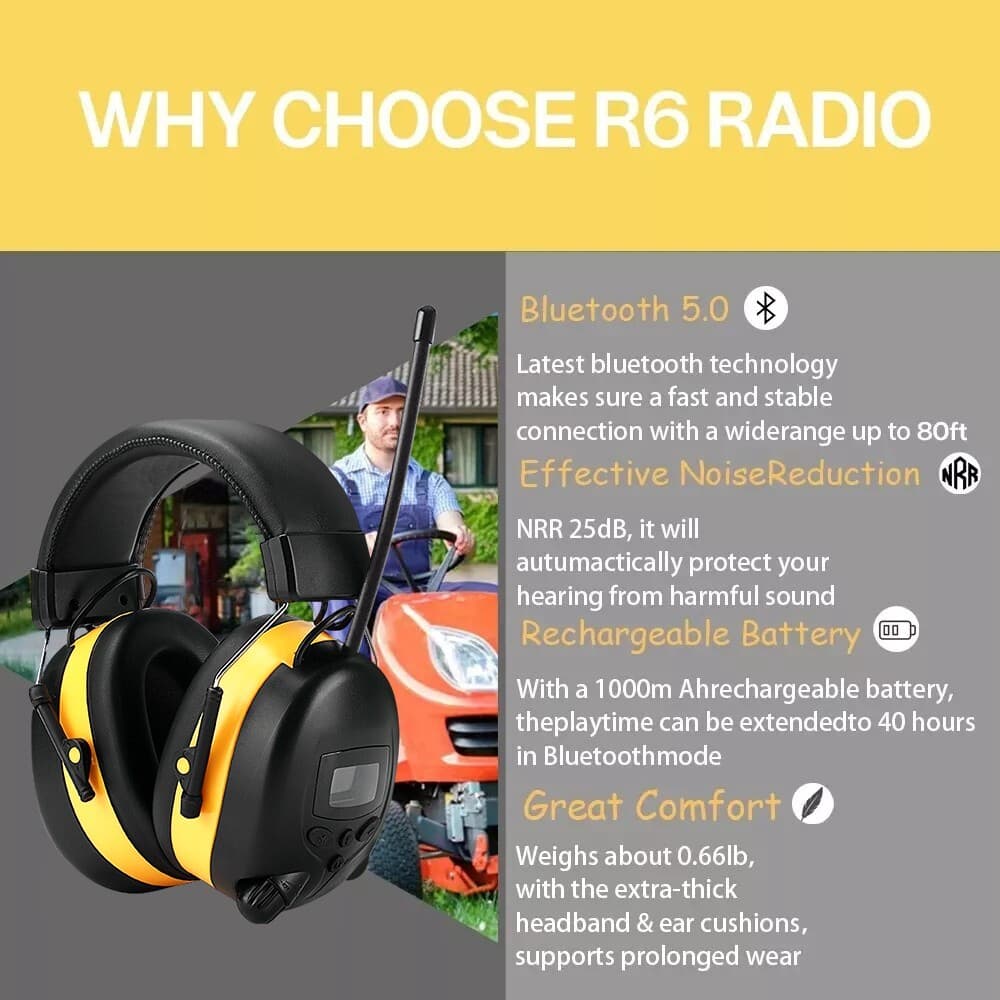 FM Radio Headphones with Digital Display 30dB FM Hearing Protection Earmuffs 6