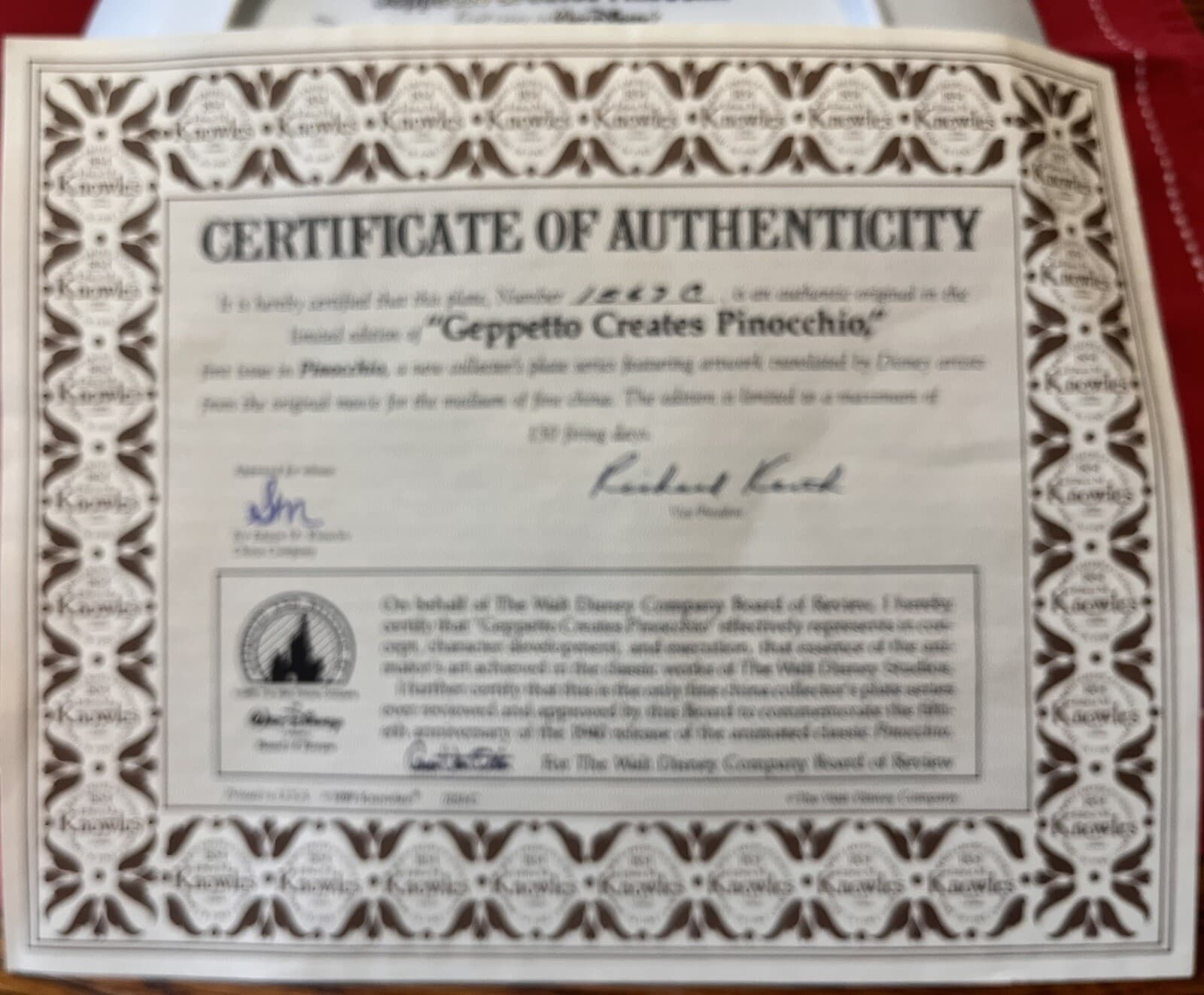 1989 Knowles Disney “Geppetto Creates Pinocchio” W/COA NIB FREE SHIPPING 3