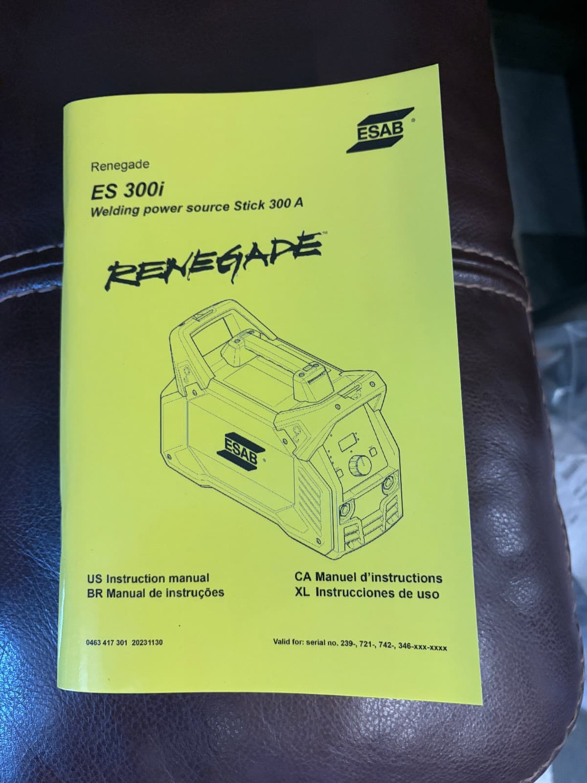 Esab 0445100881 Tig Welder, Renegade Es 300I Series, 208V Ac, 460V Ac, 300 Max. 6