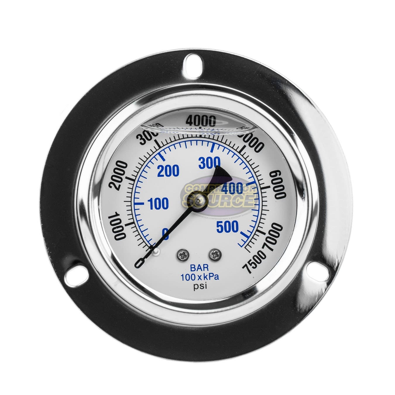 2.5" Liquid Filled Pressure Gauge 0-7500 PSI 1/4" NPT CBM Panel Flush Mount 2