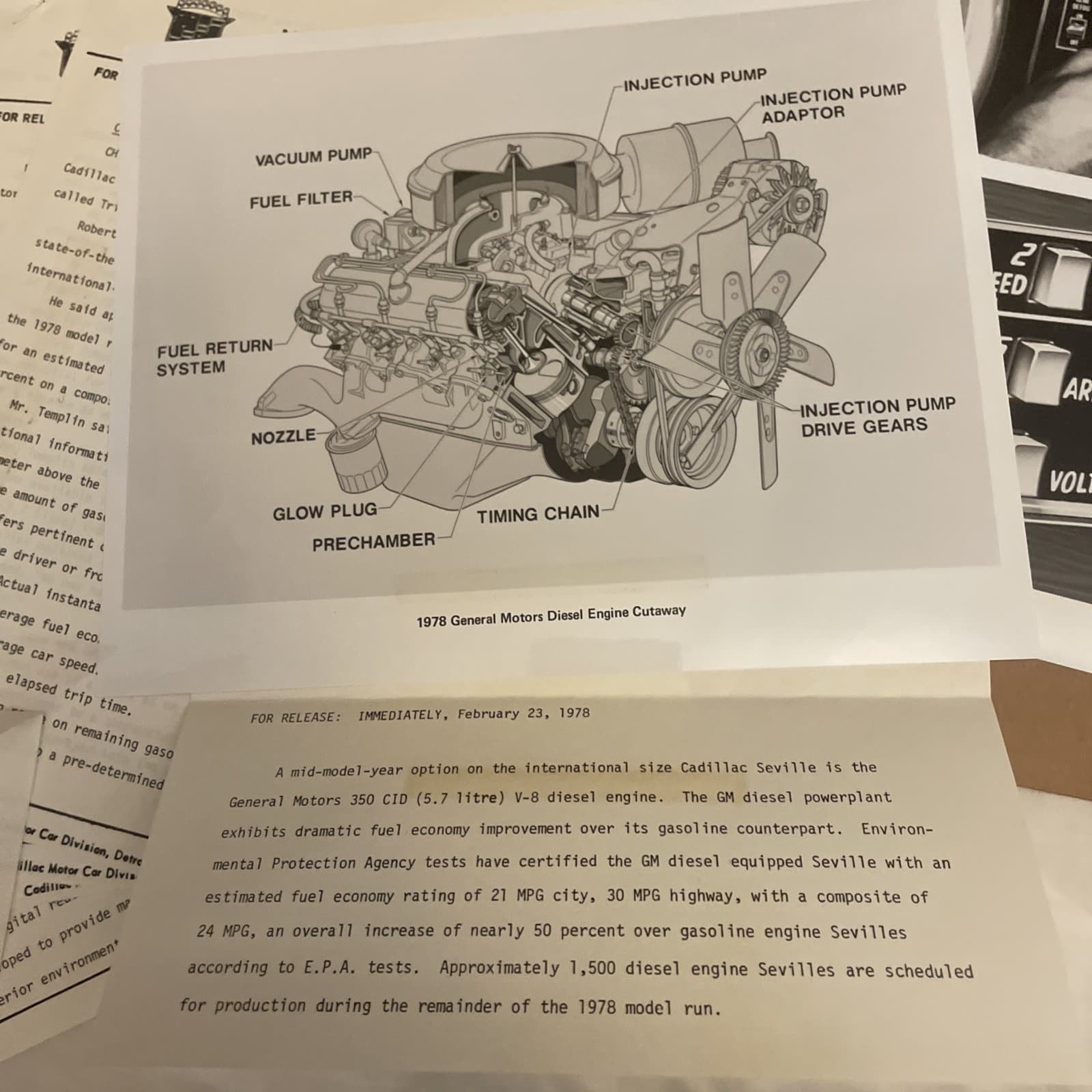 NOS 1978 Cadillac Chicago Auto Show Press Release New Diesel V-8 Engine Seville 2