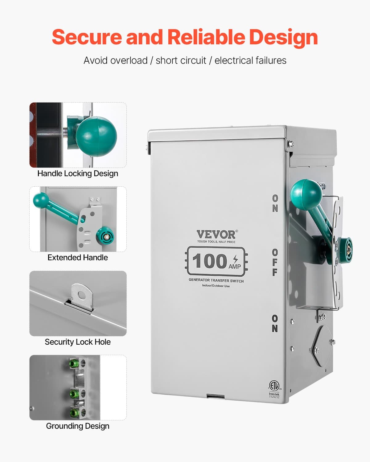VEVOR 100A Generator Transfer Switch 24000W Manual Transfer Switch 120/240V 4