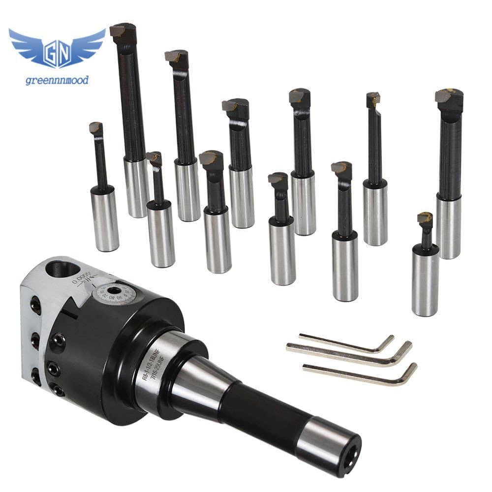 3" Boring Head With R8 Shank and 12Pcs 3/4" Carbide Boring Bar Set For Milling 4