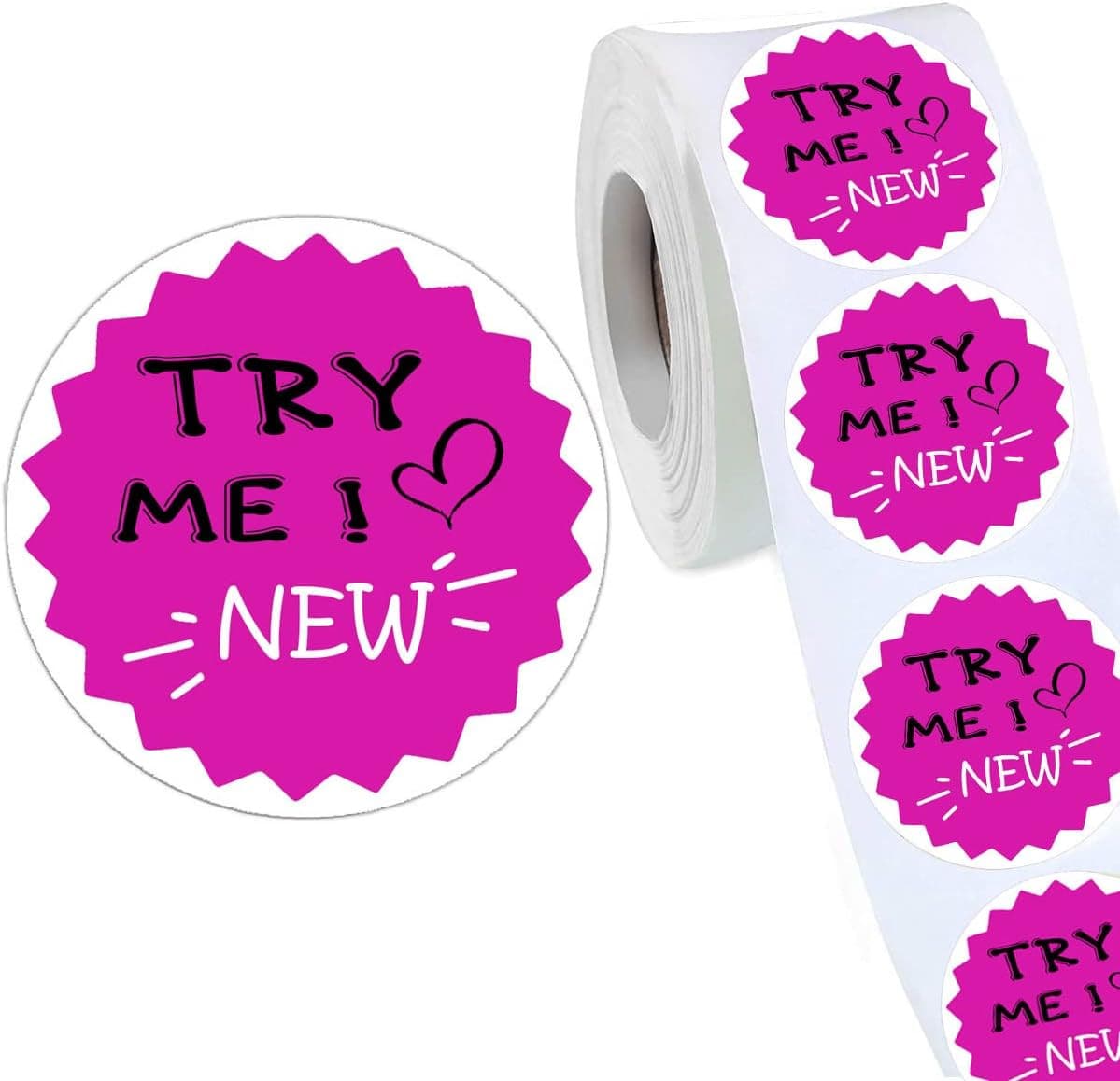 Try Me Stickers,Round New Try Me Grocery Store Food Labels 500/Roll Pink 2 Inch 6