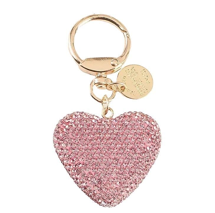 Rhinestone Heart Keychain for Women Valentine's Day Bling Cute Sparkling Pink