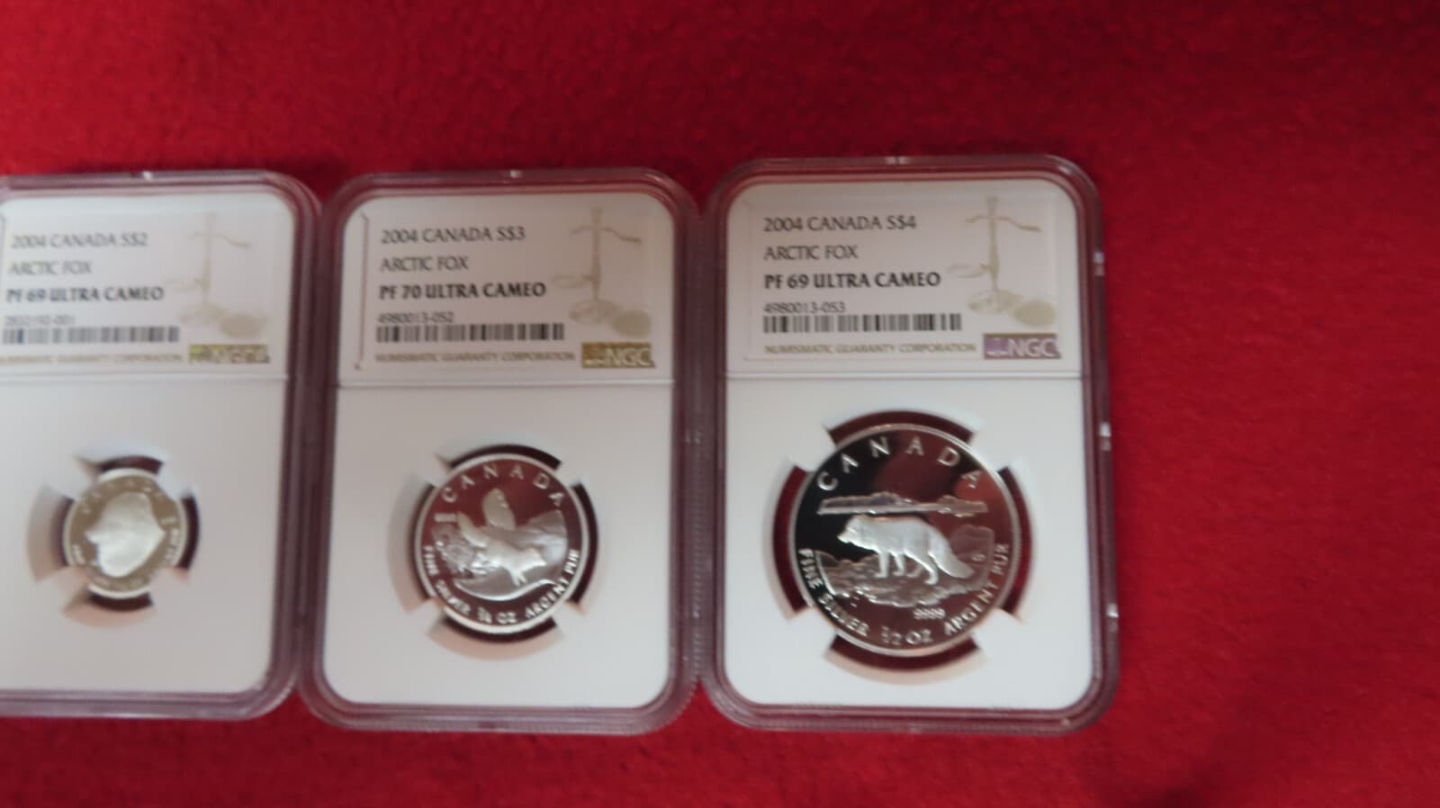 2004 CANADA 3x ARCTIC FOX $4, $3 and $2 - NGC Graded PF70 & 69 Coin Set 6