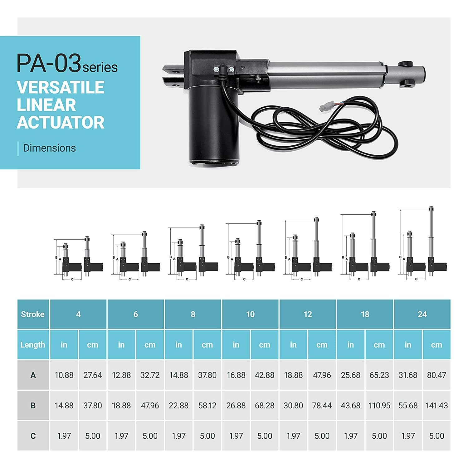 12V Linear Electric Actuator (4"-24" stroke, 200-600 lbs. force) - PA-03 model 5