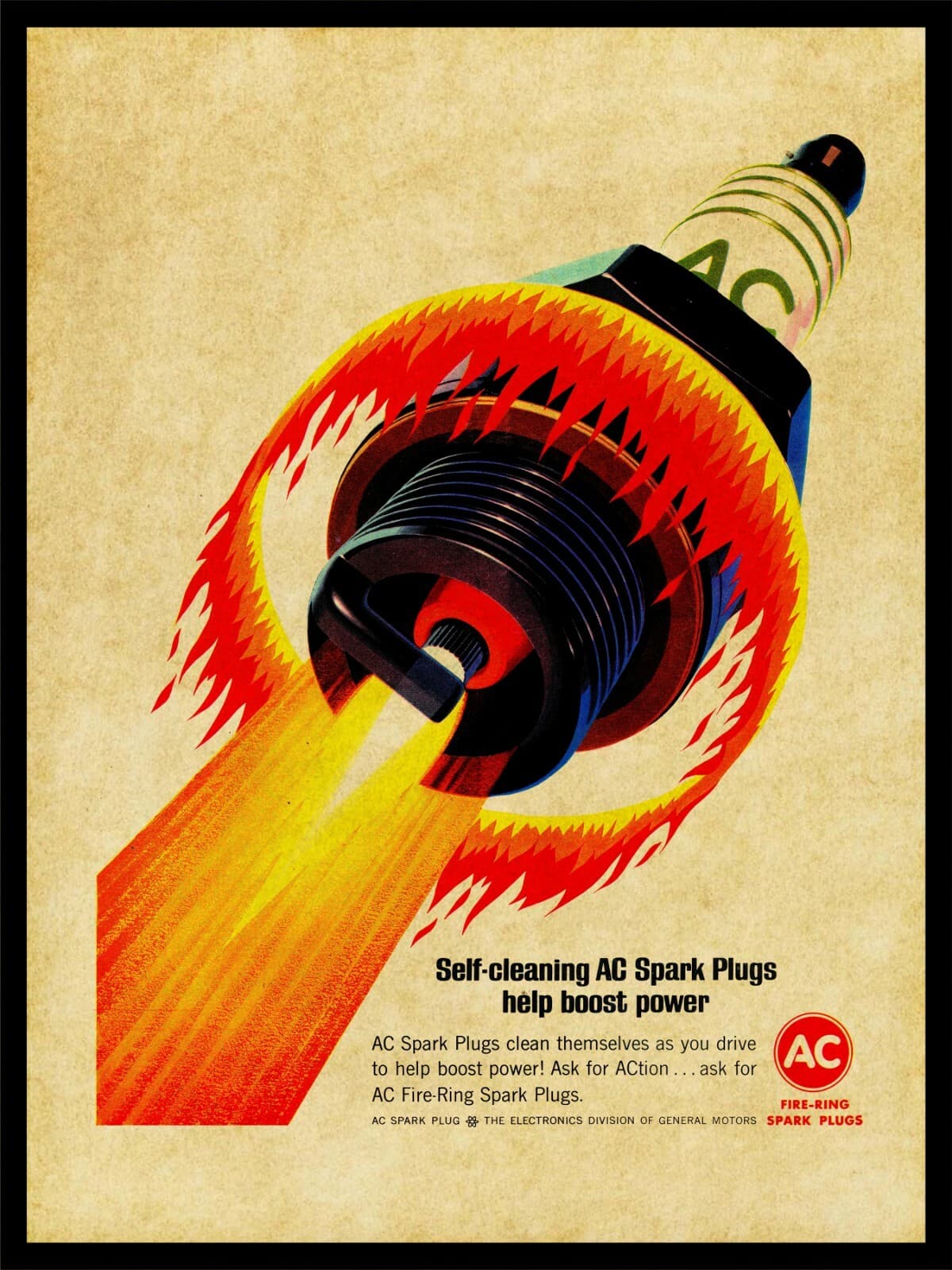 1965 AC Spark Plugs NEW Metal Sign: Fire Ring Spark Plugs for General Motors