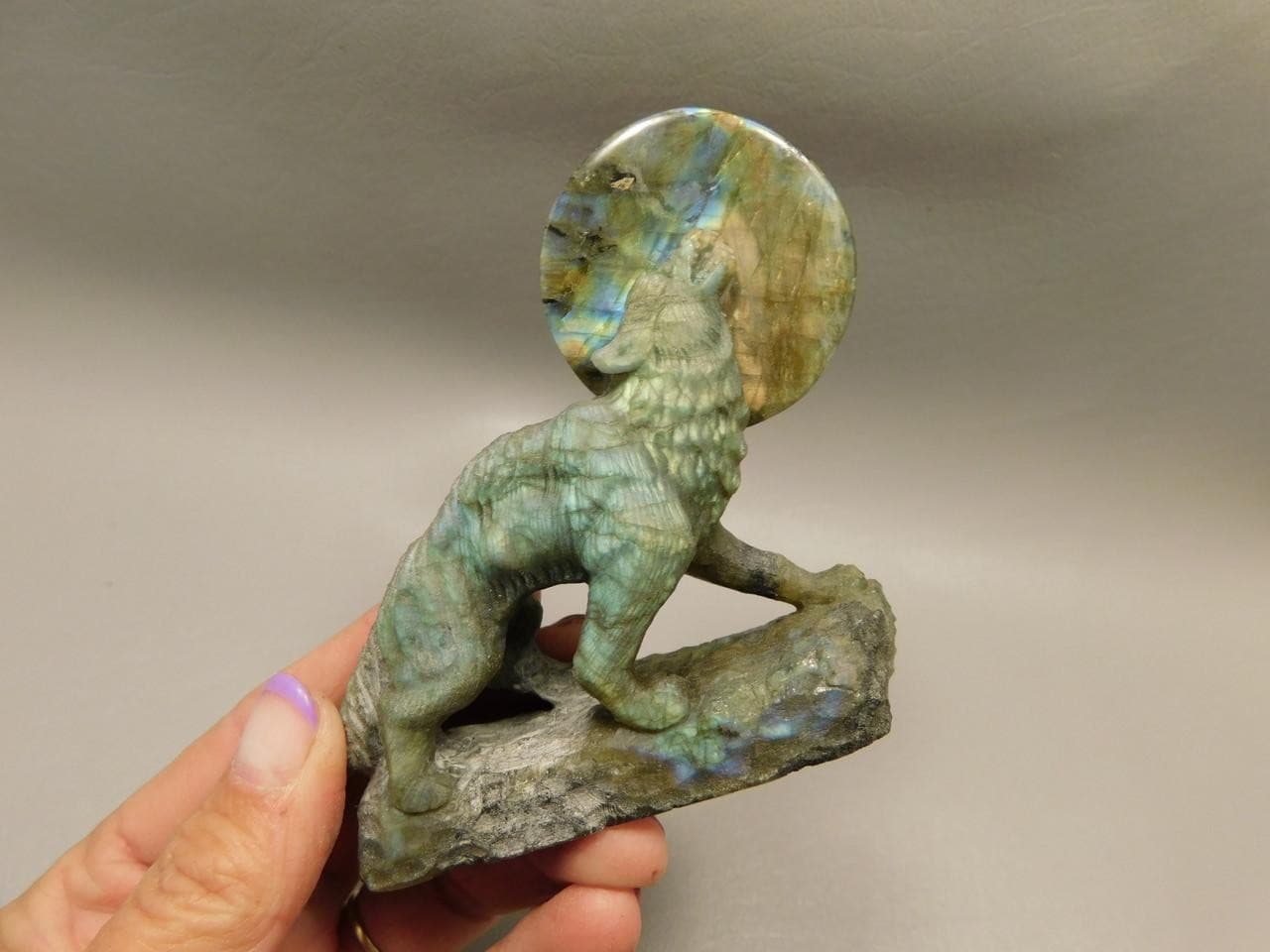 Howling Wolf Moon Figurine Labradorite 3.25 inch Coyote Carving #O01 4