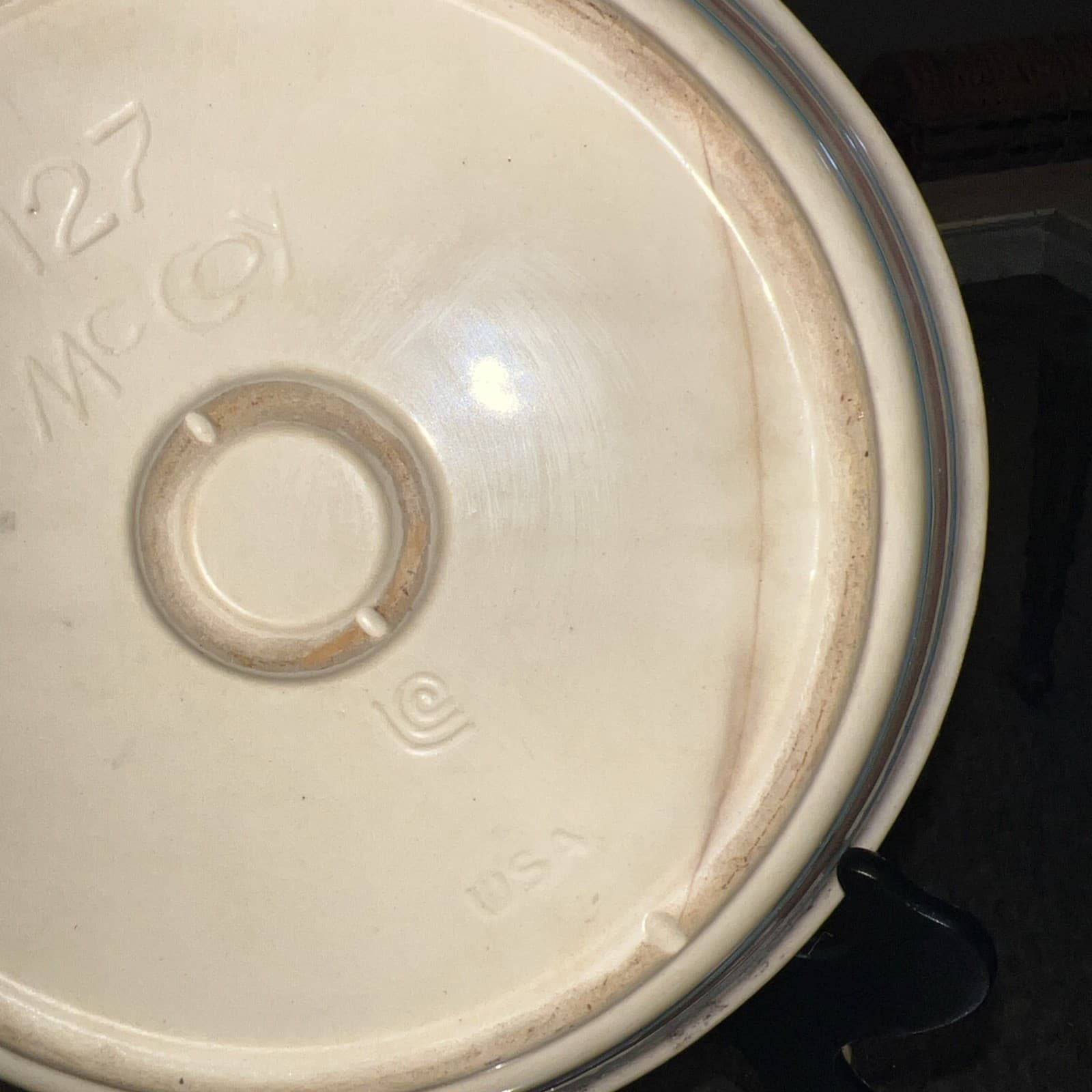 Vintage McCoy Pink blue Stripe HTF Pie Plate Baker Dish 7127 READ 10” Rare 6