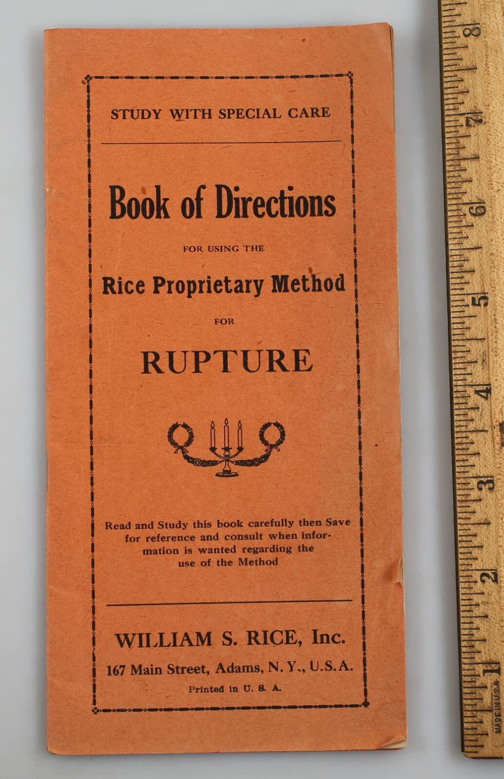 Vintage 1926 William Rice Book of Directions For Rupture Hernia Care Adams NY