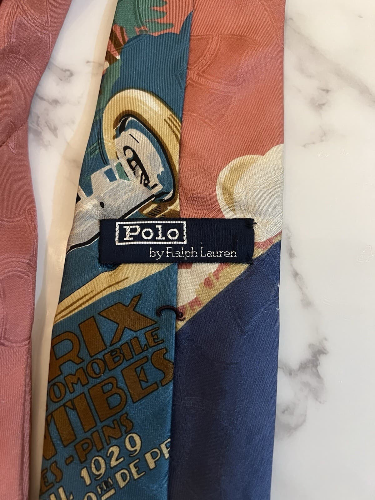 Vintage Polo Ralph Lauren 1929 Grand Prix Du Cap Silk Tie USA Hand Made PINK 4
