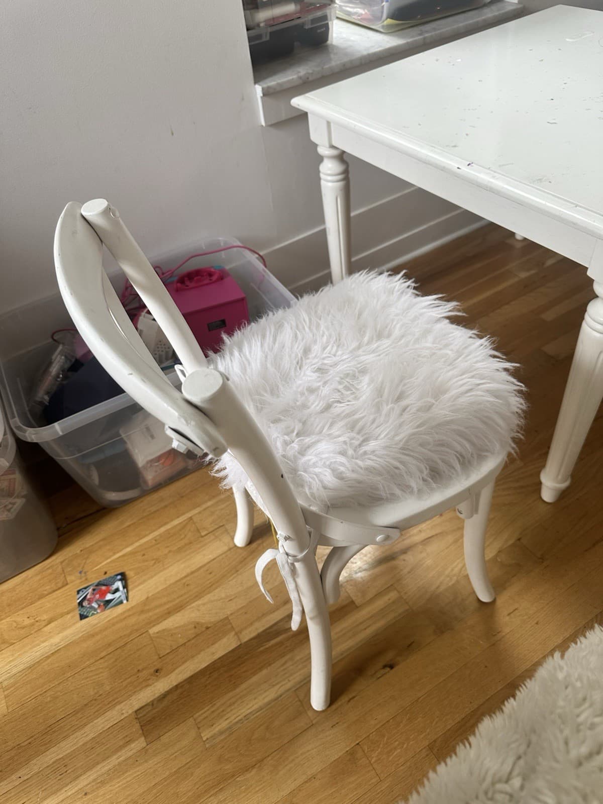 Restoration Hardware Vintage White Square Wooden Table with Chair Set 2