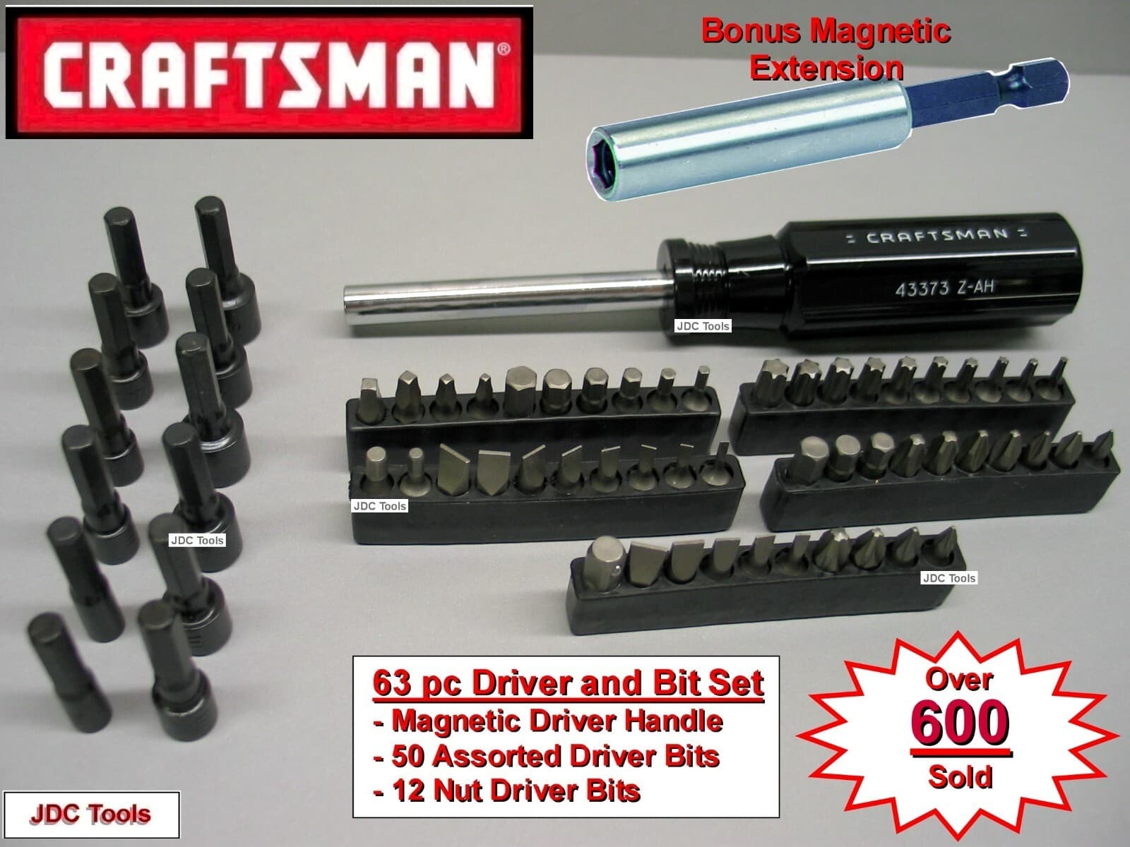 CRAFTSMAN MAGNETIC HANDLE 1/4 IN 44373 NUT DRIVER Bit Set 63 PC Star Square+-Hex