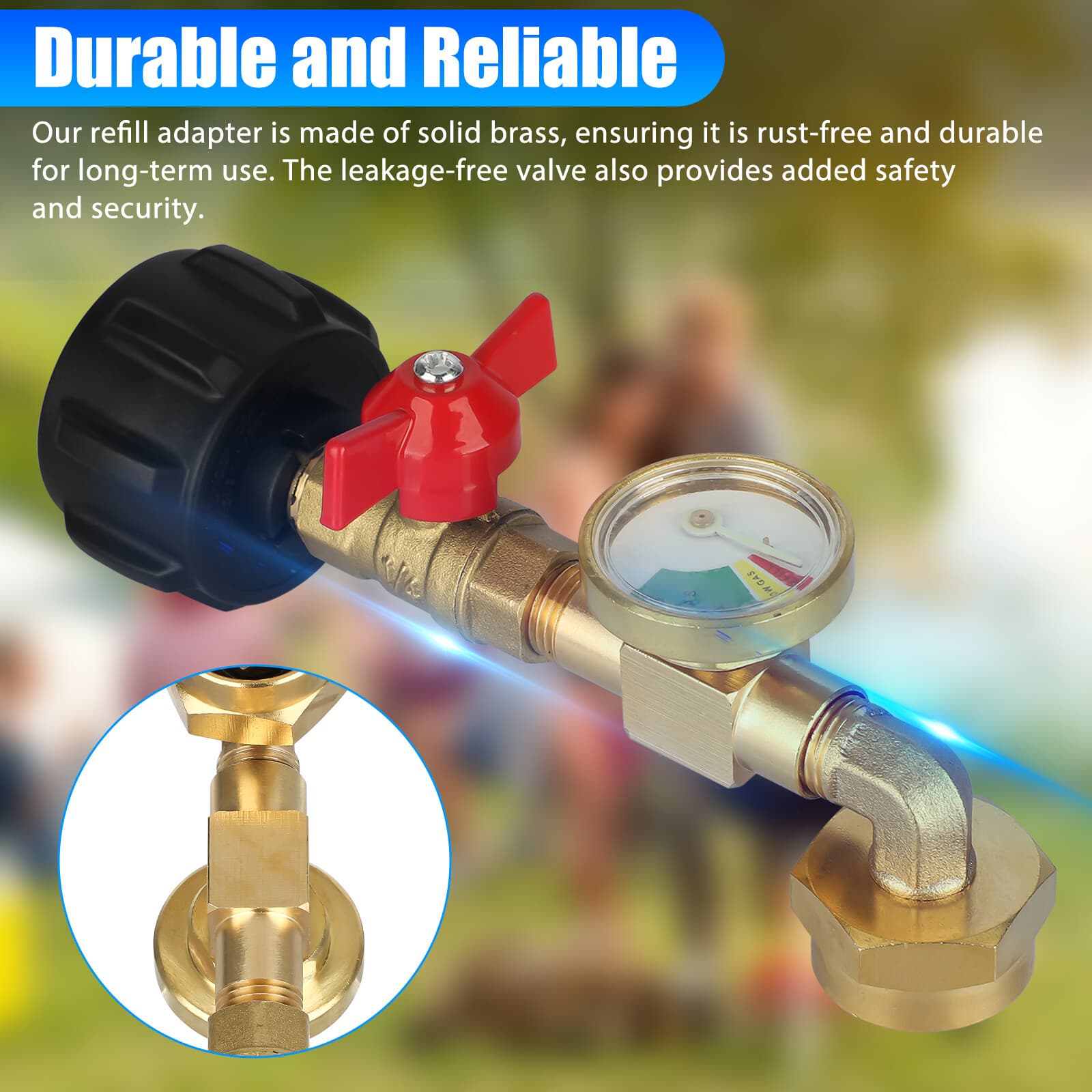 Propane Refill Adapter w/ON-Off Valve and Gauge Fill 1Lb Bottle From 5-40Lb Tank 6