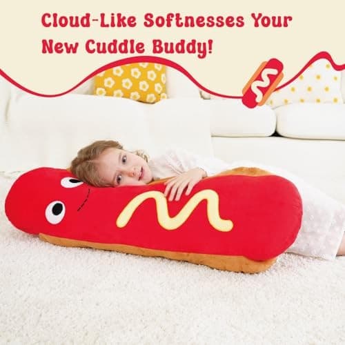 Giant Hot Dog Plush Pillow – Funny Food Plush Toy, Soft Stuffed Hot Dog 35 Inch 6