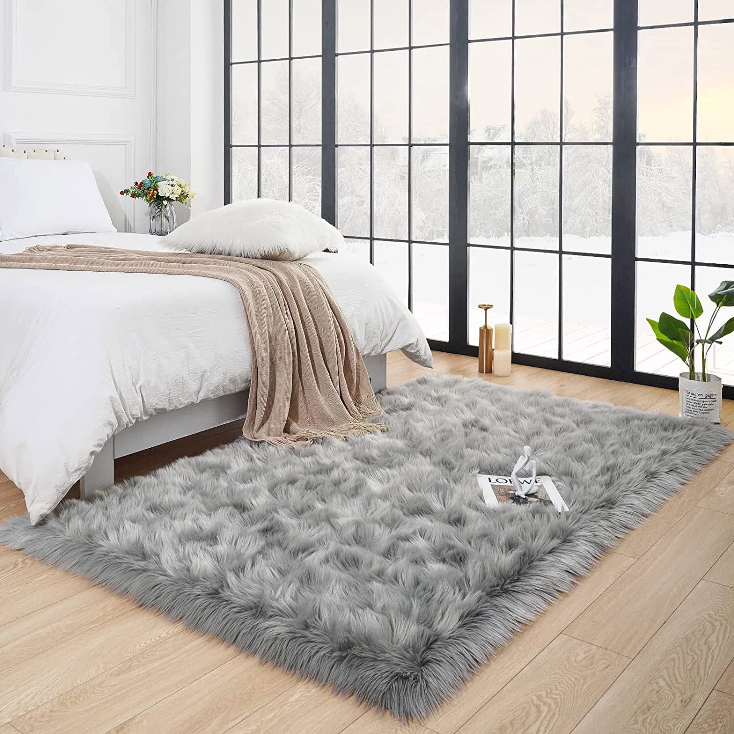 Faux Fur Sheepskin Area Rug Non-Skid Furry Carpet for Living Room in Many Colors 3