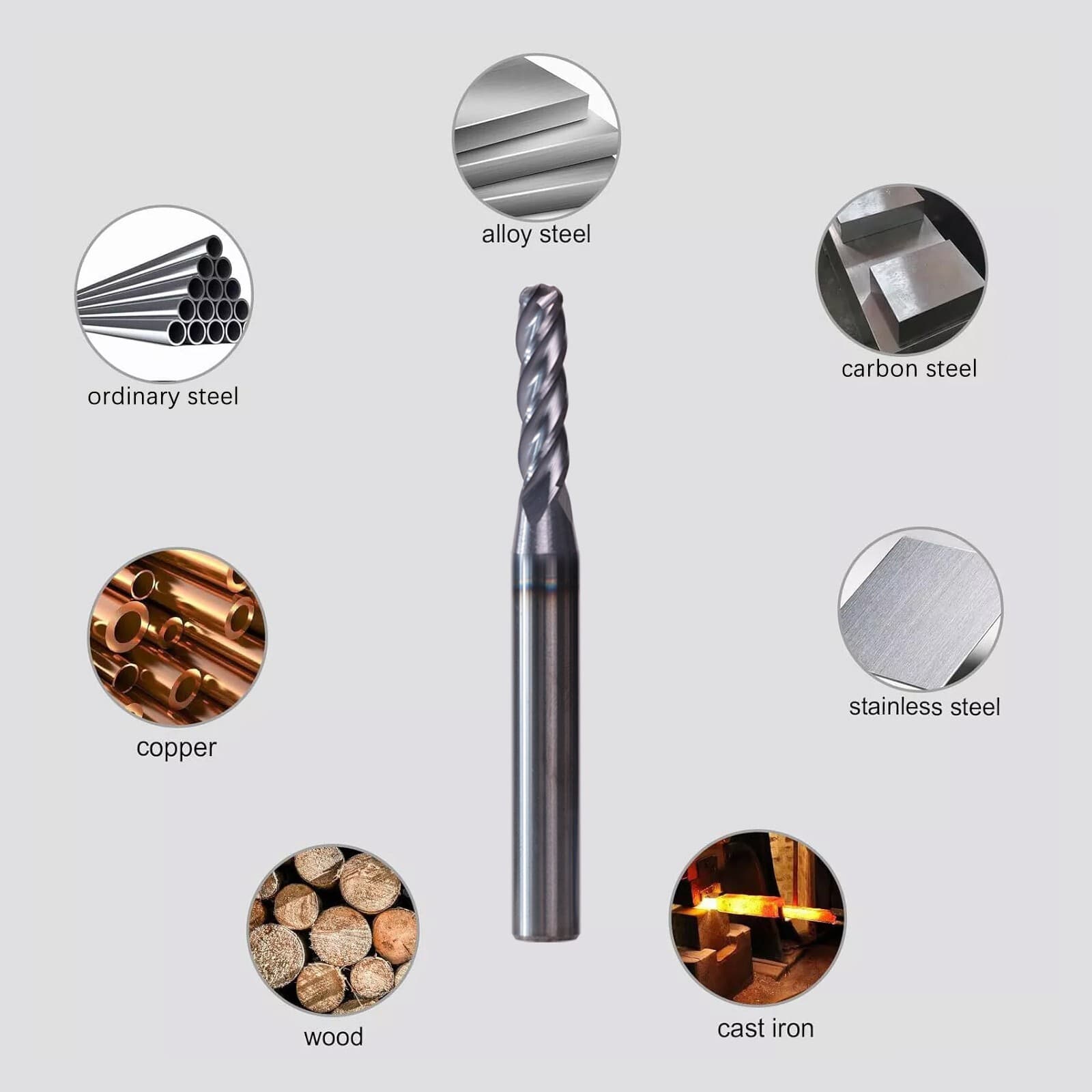 5 PCS 5/32" 4 Flute 2" Overall Length Ball Nose Carbide End Mill AlTiN Coated 5