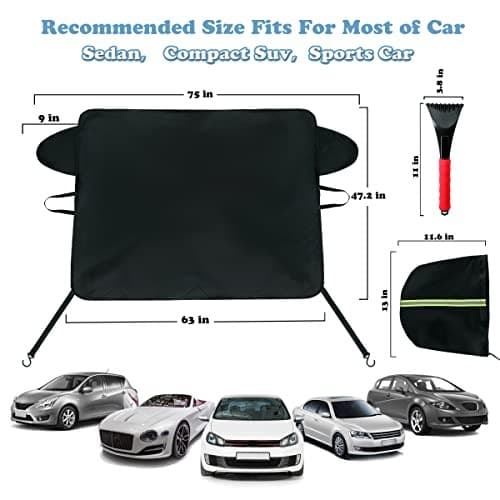 Car Windshield Snow Cover for Ice and Snow- Durable 600D Oxford Fabric with  3