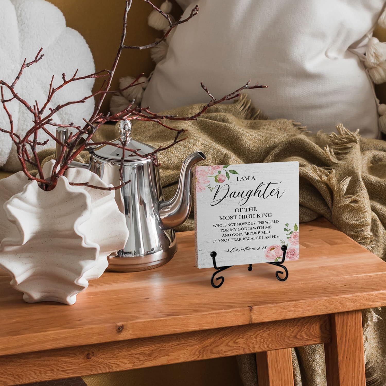 Christian Wooden Desk Sign, I Am a Daughter of the King Bible Verse Religious Wo 5