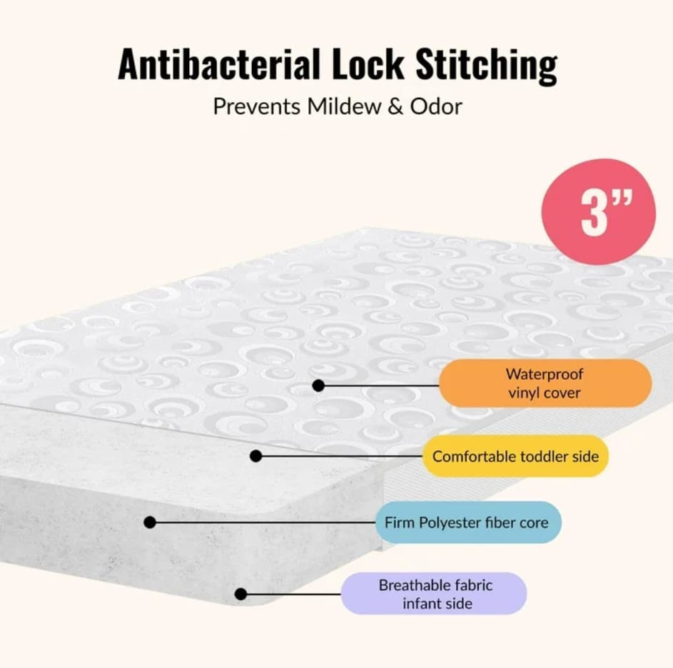 Dream on Me, 2-In-1 Breathable Foam Two-Sided 3" Mini/Portable Crib Mattress 5