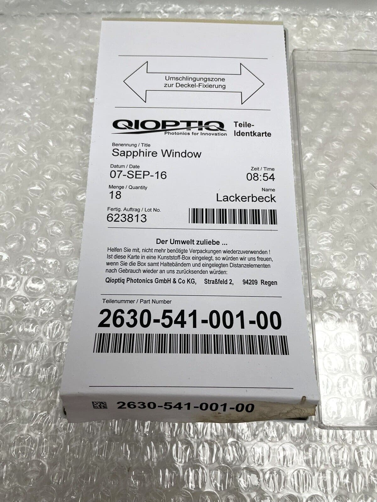 QIOPTIQ SAPPHIRE WINDOWS 1" PHOTONICS LASER 2630-541-001-00 LOT OF 16 2