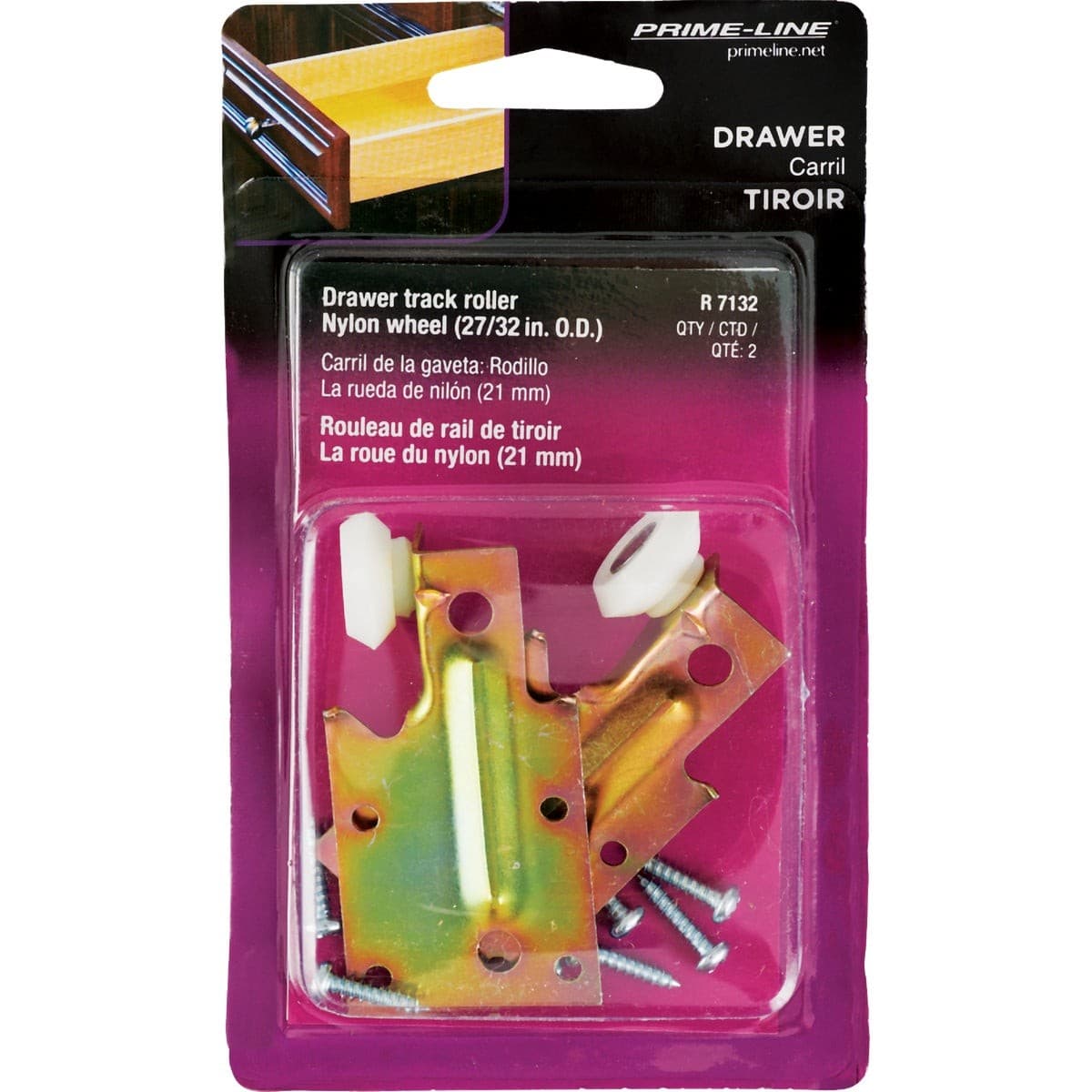 Prime-Line Steel White Nylon 2-7/8" Rear Drawer Roller (2 Count) R 7132 2