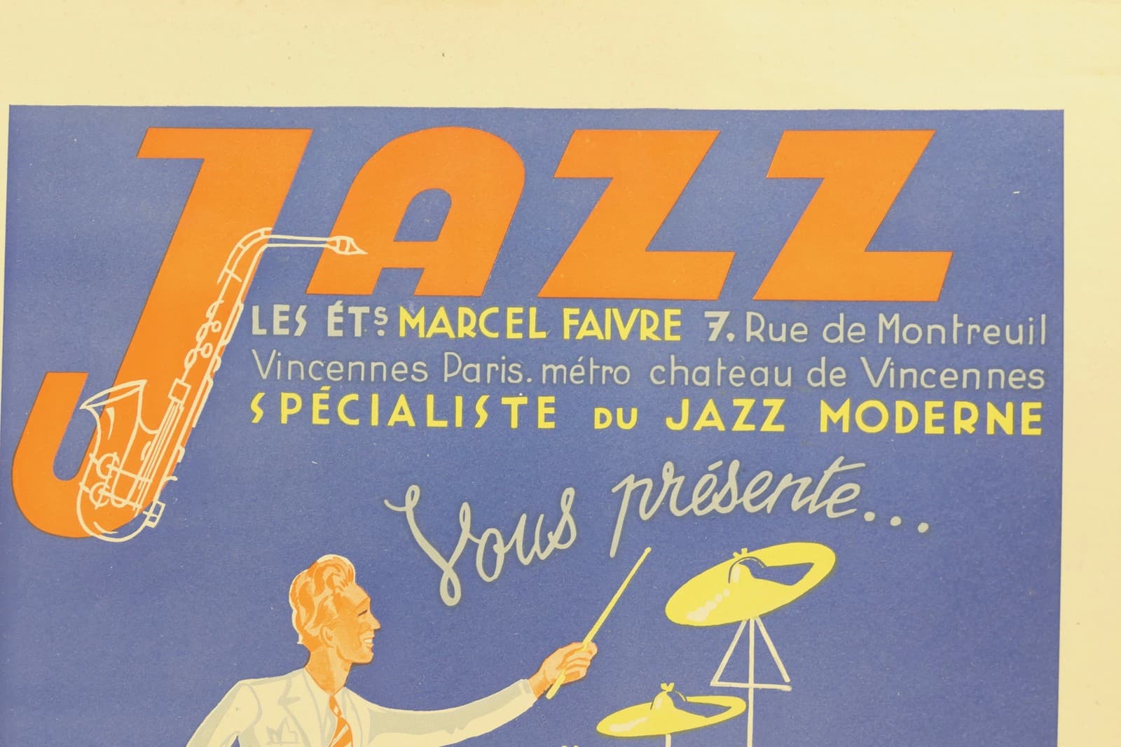 1930's French Vintage Jazz Poster Featuring a Drummer by James Rassiat 2