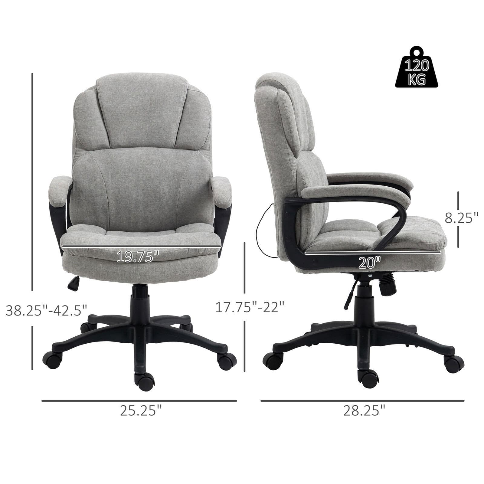 Massage Office Chair with Dual Vibration Points USB Power Light Gray 2