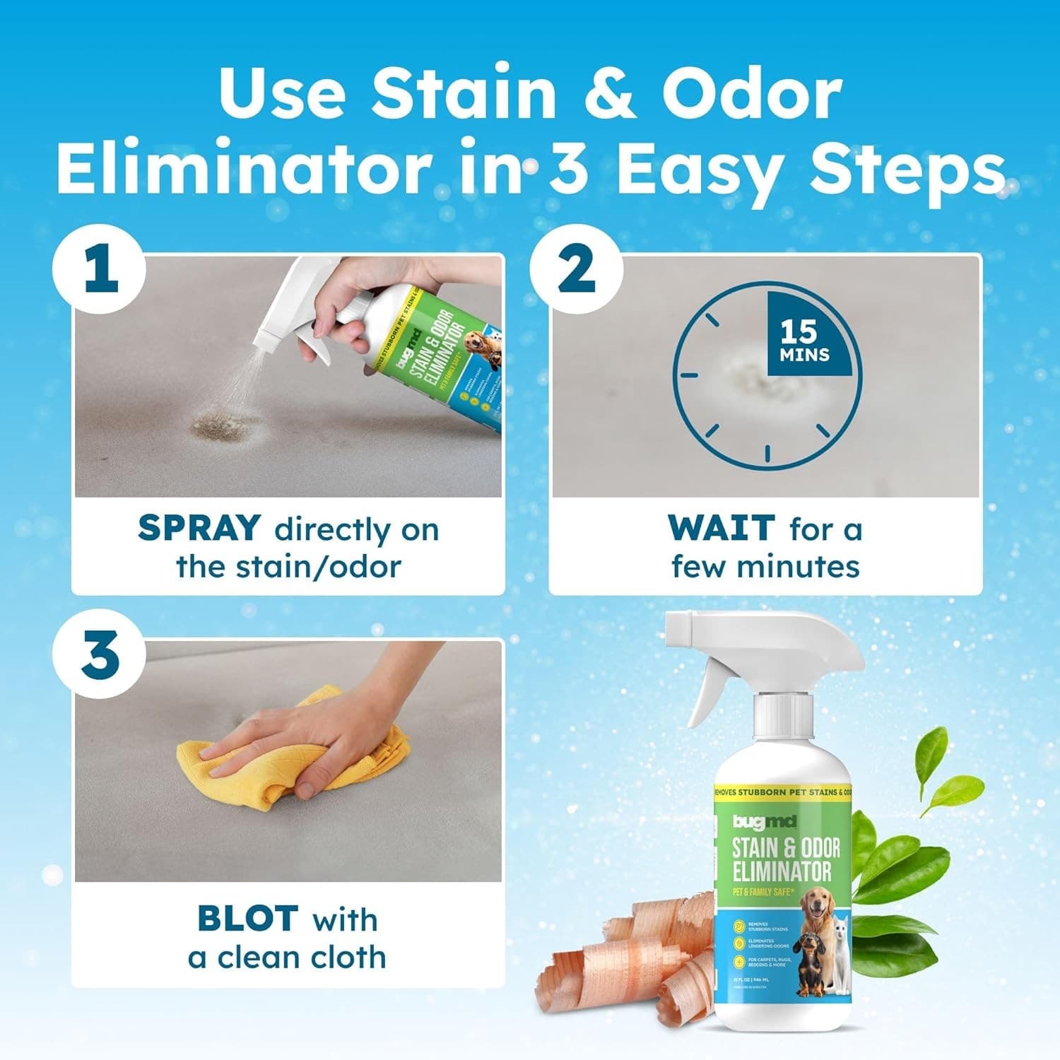 BugMD Enzyme Cleaner & Odor Eliminator for Strong (32oz) - Pet Stain...  4