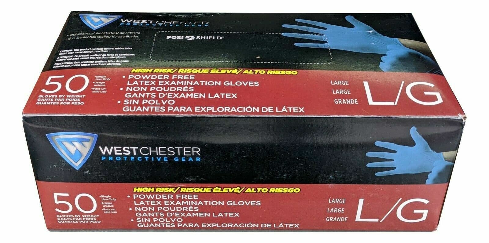 High Risk Exam Gloves West Chester Posi-shield Latex LARGE- Sold by Medicos Club 2