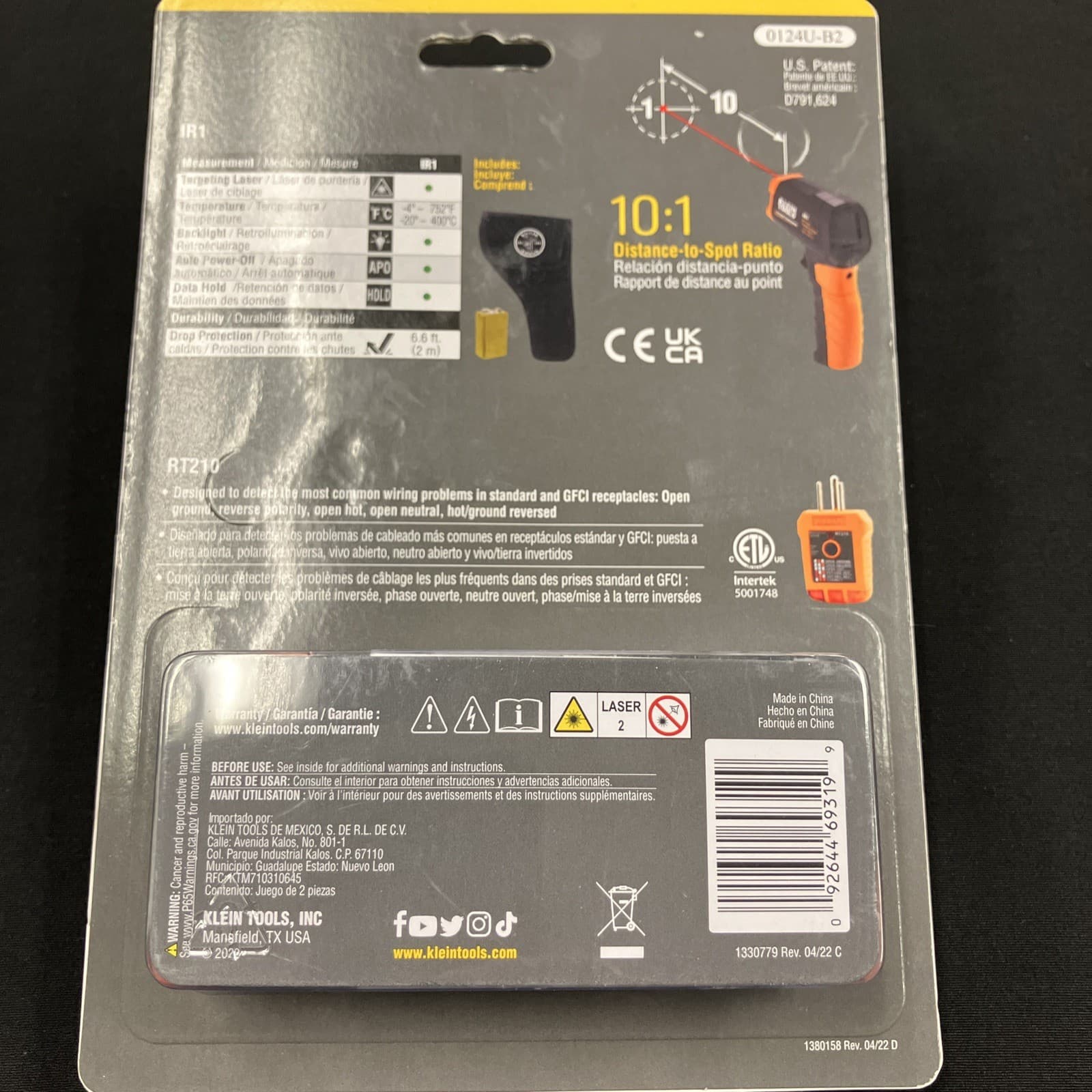 Klein Tools IR1KIT Infrared Thermometer 10:1 with GFCI Receptacle Tester NEW 4