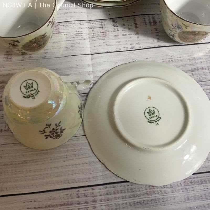 VTG. KAHLA Madonna Iridescent Cups And Saucers- SET OF 5 6