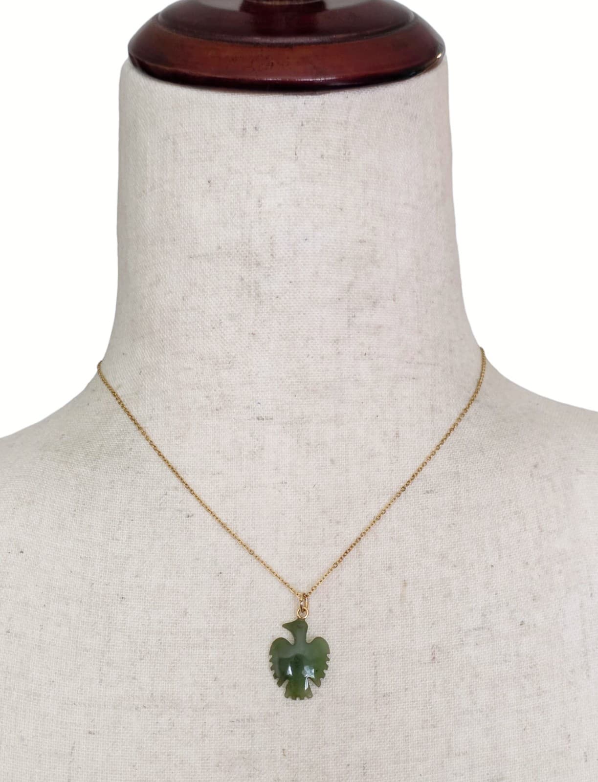 Vintage Carved Jade Bird Eagle Phoenix Pendant Choker Necklace Thunderbird  2