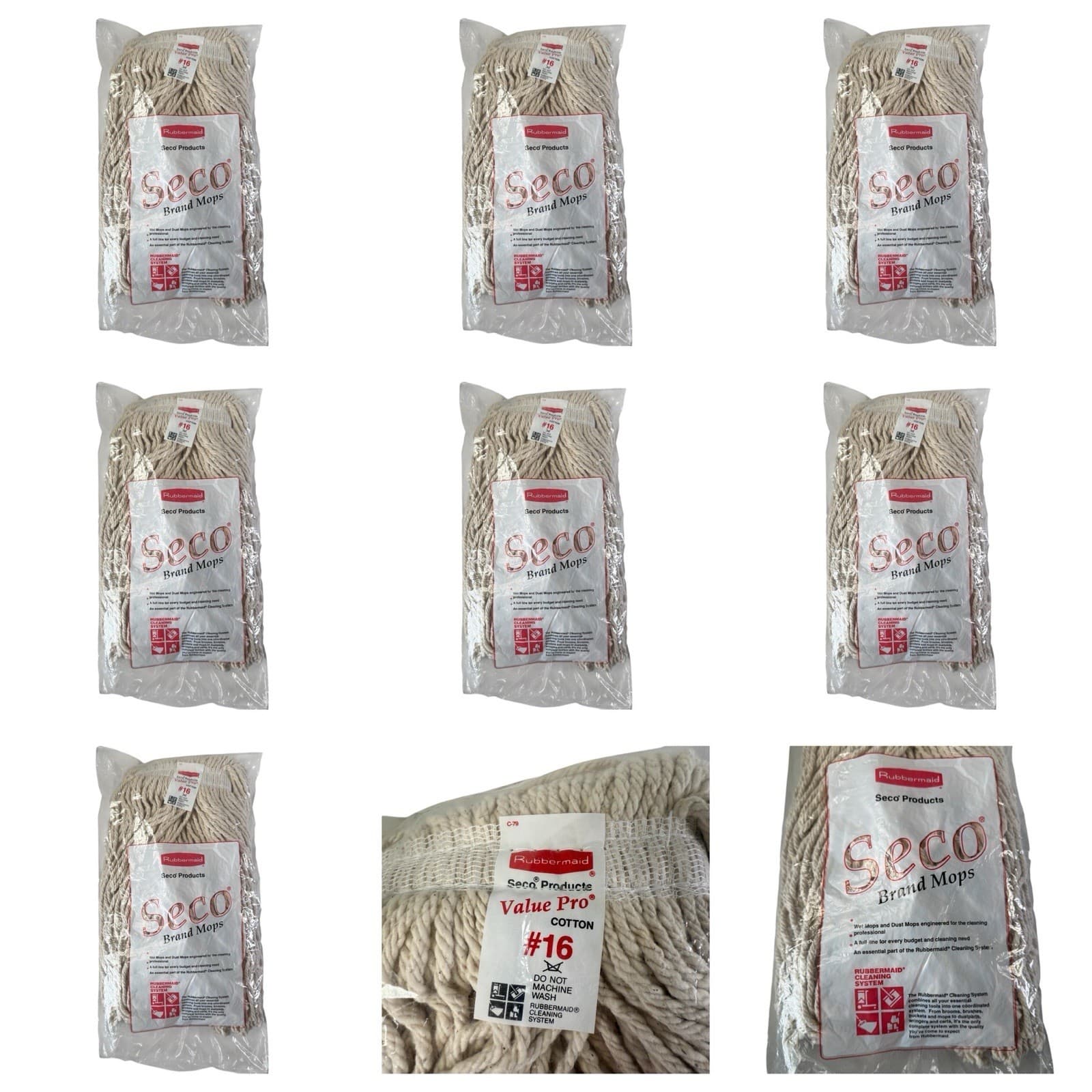 7 Rubbermaid Seco #16 Cotton Wet Mop 1” Headband  New Sealed