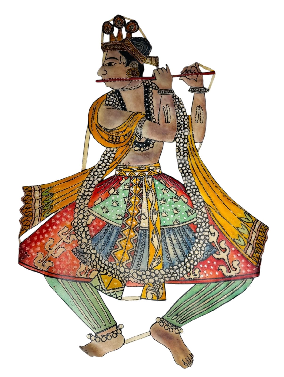 LORD KRISHNA LARGE SHADOW THEATRE PUPPET RARE Hindu God Vishnu 23" Leather CLRI 3