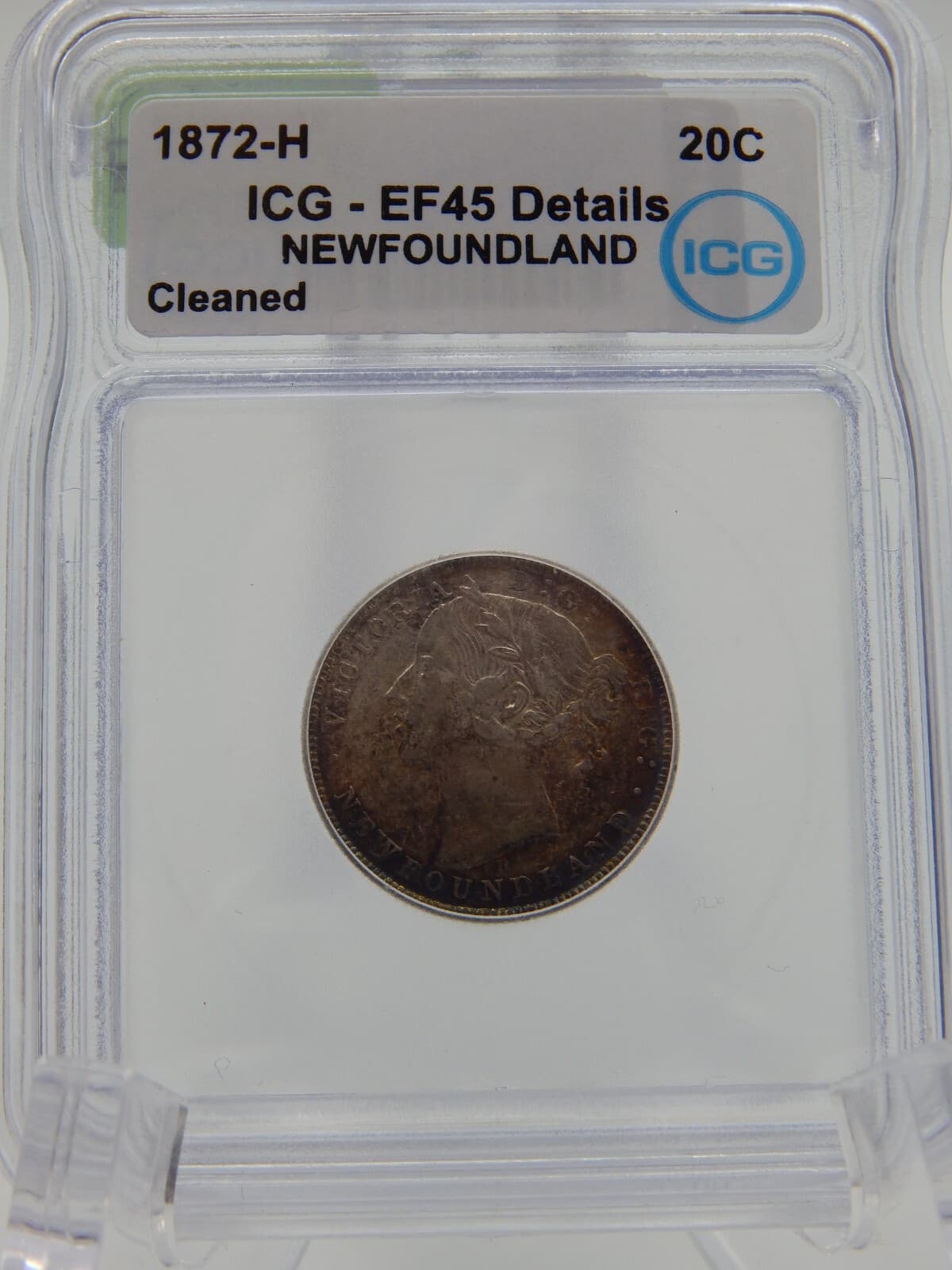 1872-H NEWFOUNDLAND 20c TWENTY CENTS ICG EF45 DETAILED (BT517)