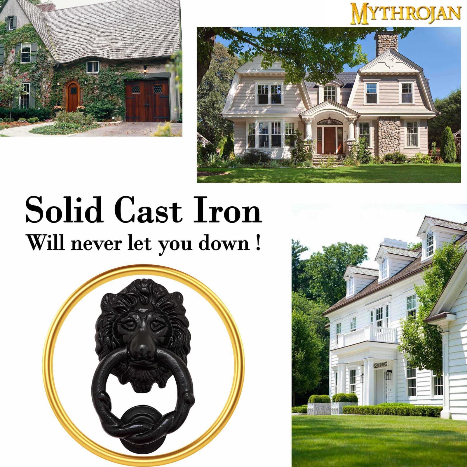 Lion Door Knocker Hook CastIron Rustic Home Entrance Decoration Round Ring Black 6