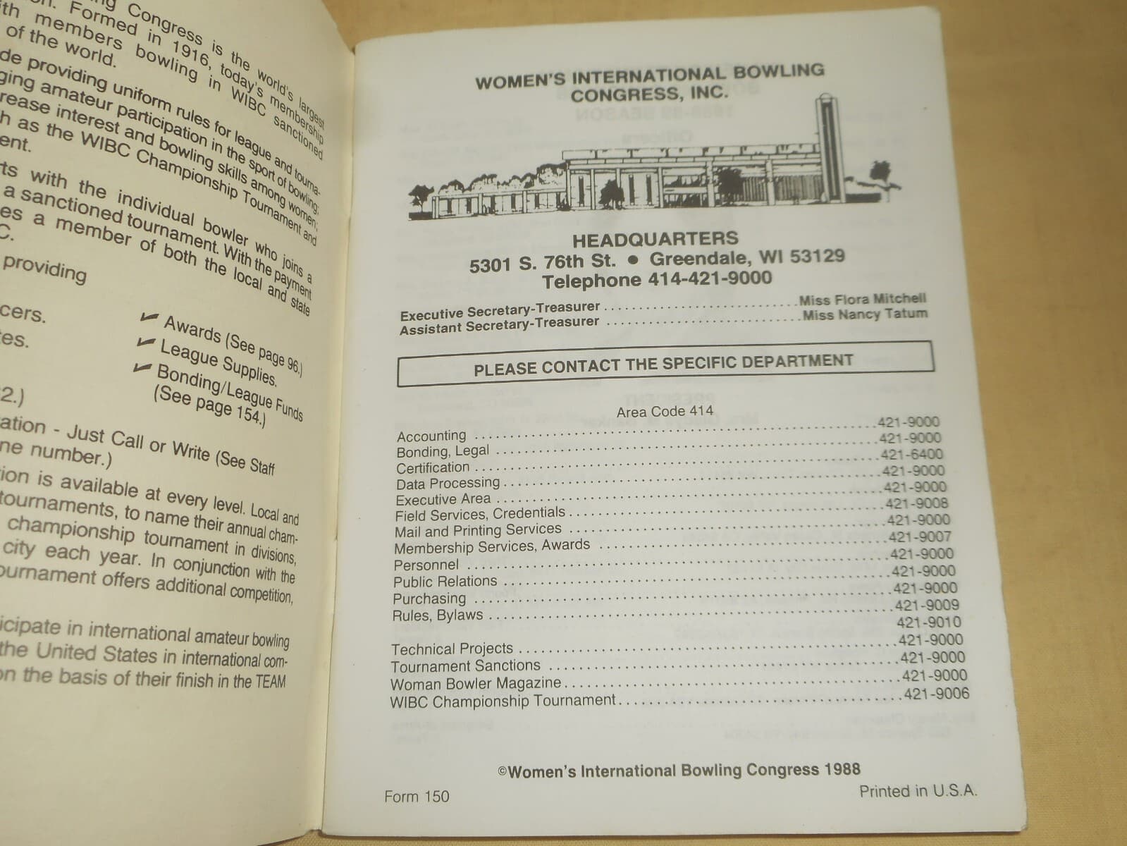1988-89 Woman's International Bowling Congress Bylaws Rules Book WIBC 4