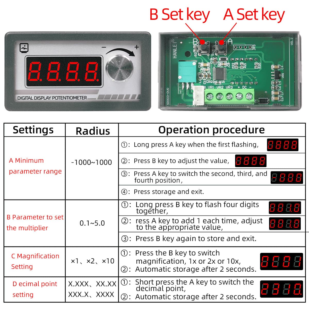 Digital Display Potentiometer  Variable Resistor 5K 10K 20K 50K 100K DC 6-30V 5
