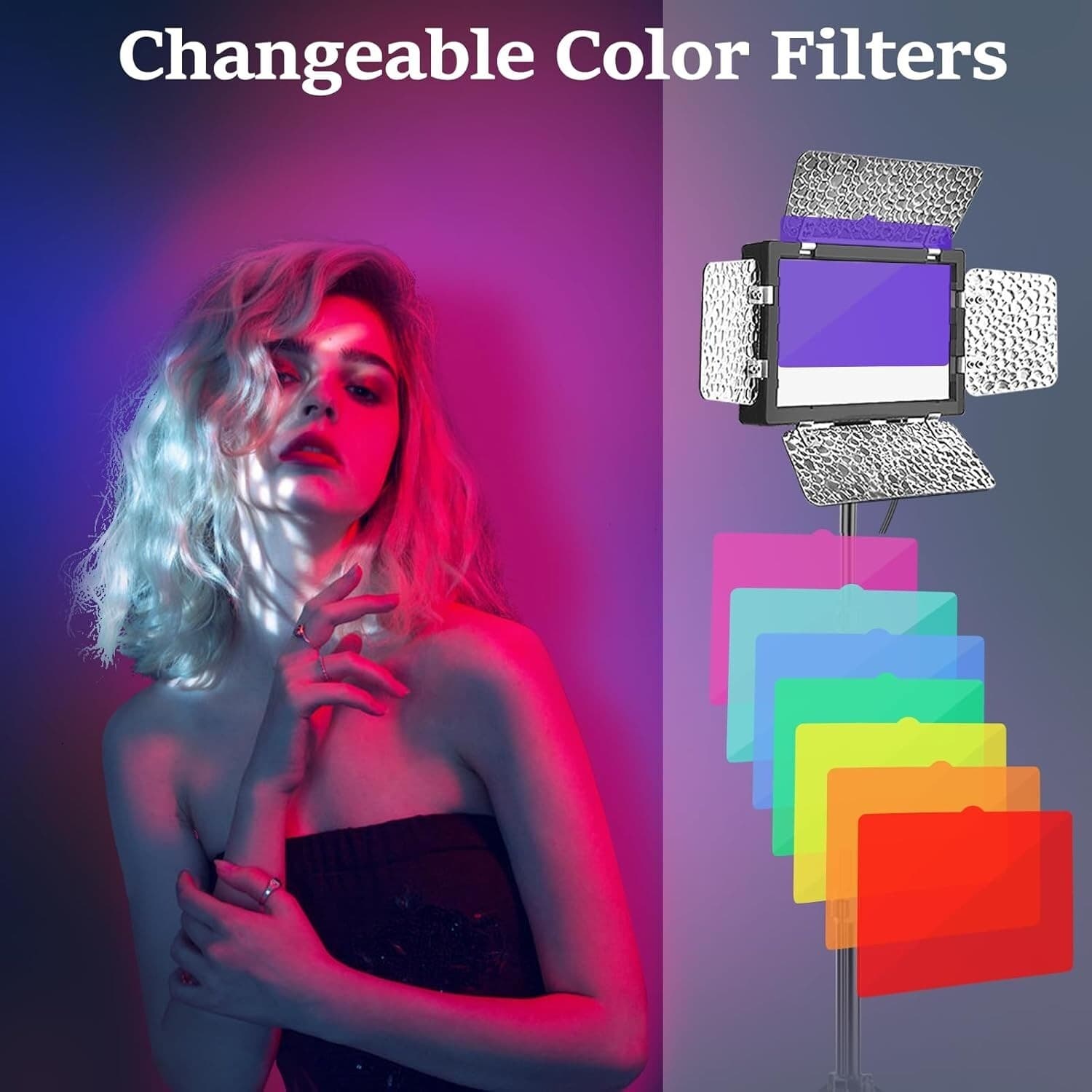 2 Pack LED Video Photography Lighting Kit with 54'' Tripod Stand, Dimmable 5600K 4