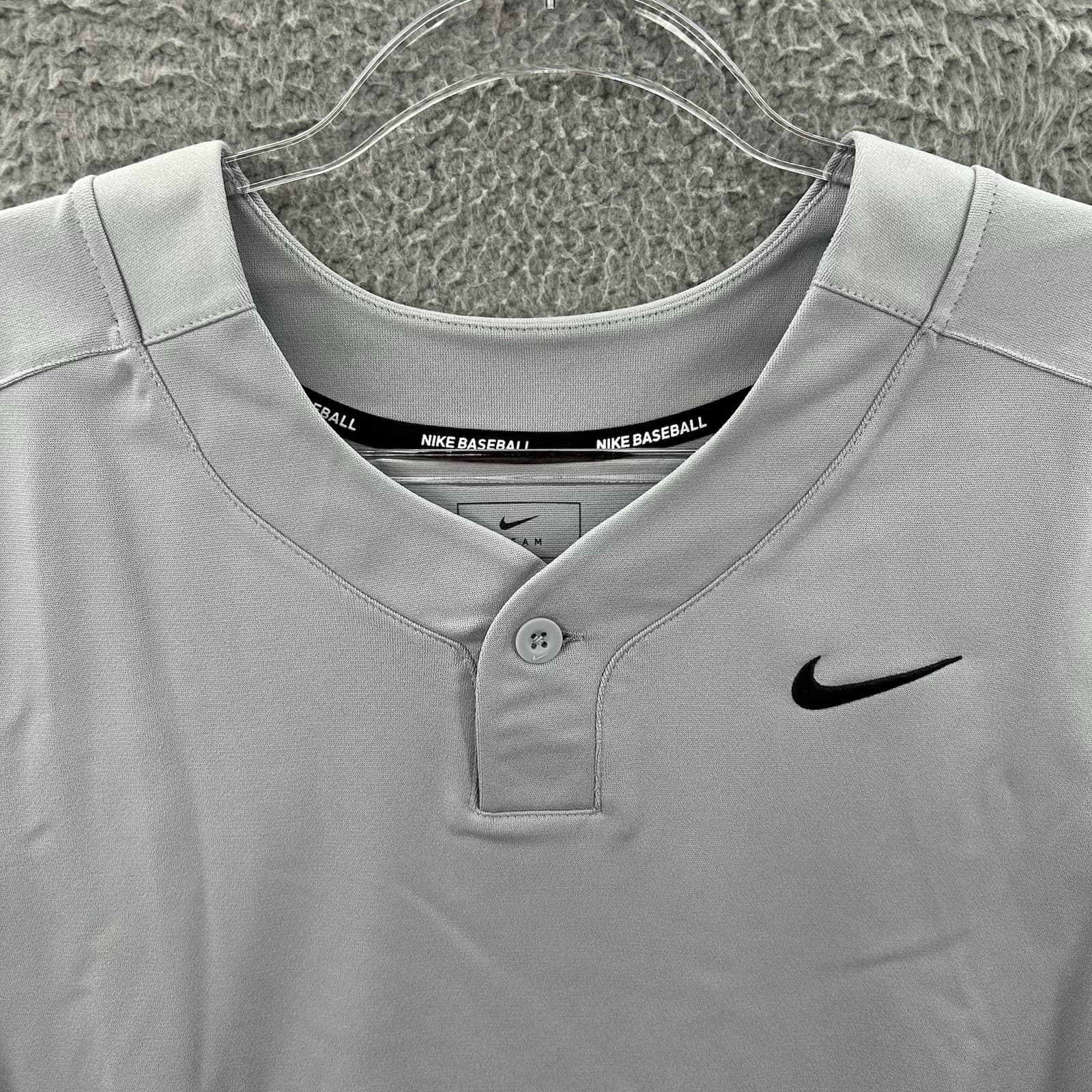 Nike Baseball Jersey Men Small Stock Vapor Select One Button Gray Black Henley 5 2