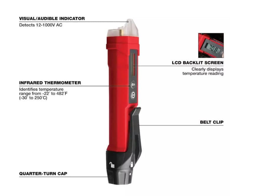 Milwaukee 2225-20 Infrared Thermometer & Non-Contact Voltage Detector Tool 4