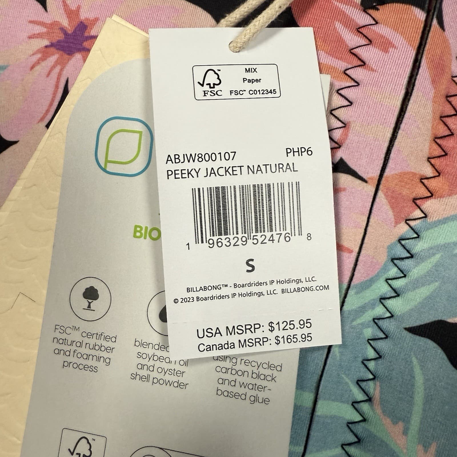 Billabong Wetsuit Jacket Surf Capsule Peeky Floral Zip Top Blue Women's Small 4