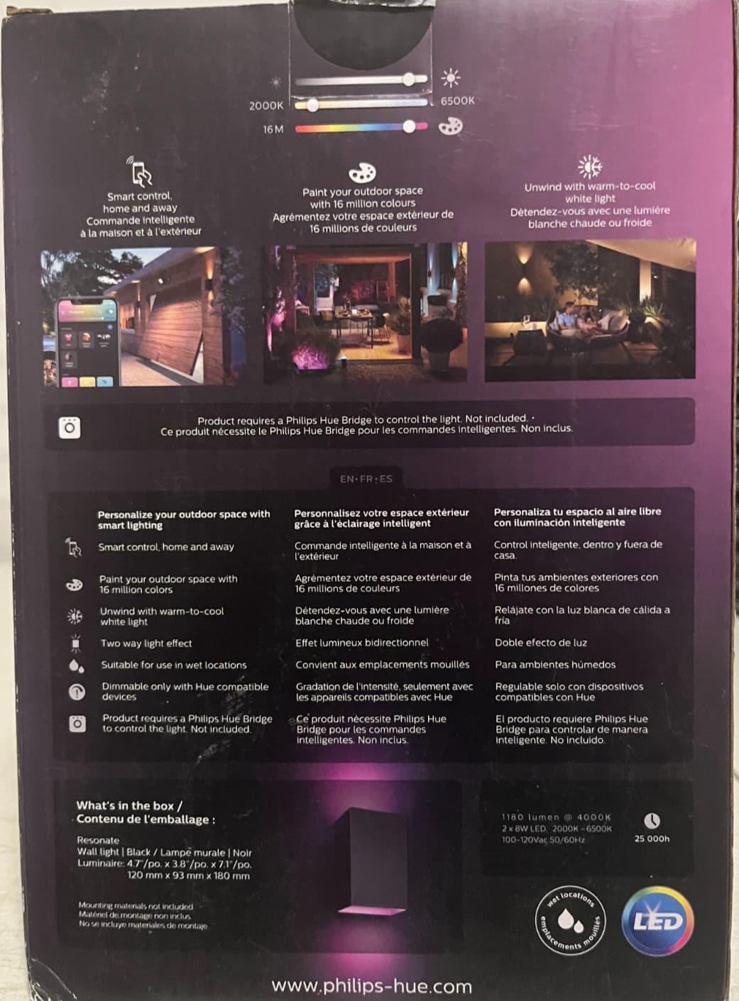 Philips Hue Resonate White & Color Ambiance Outdoor LED Wall Light -Black NEW 3