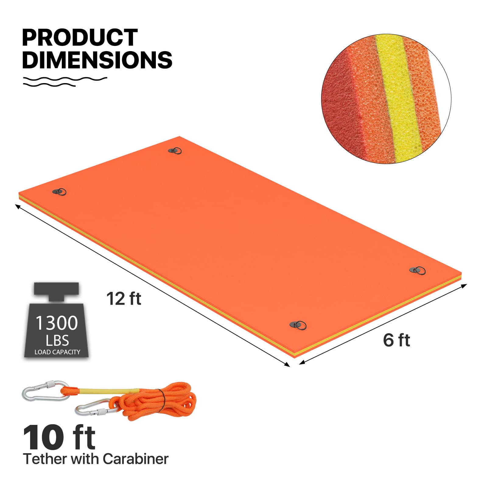 12x6 ft Floating Water Pad River Gaint Float Mat 3-Layer XPE Foam Lounge Bed 3