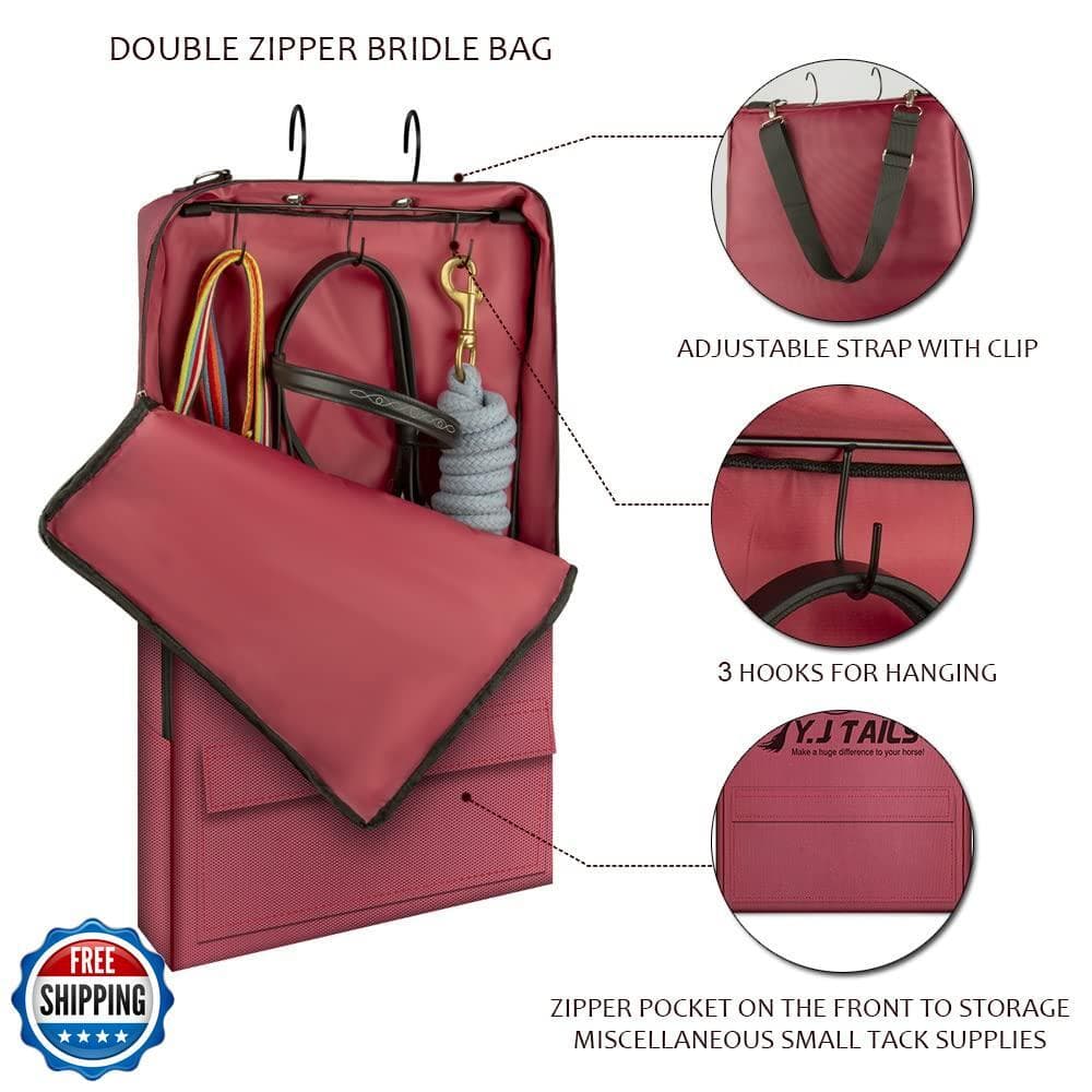 Y.J TAILS Horse Bridle Bag, Horse Tack Carry Bag with 3 Prong Tack Rack for H 3