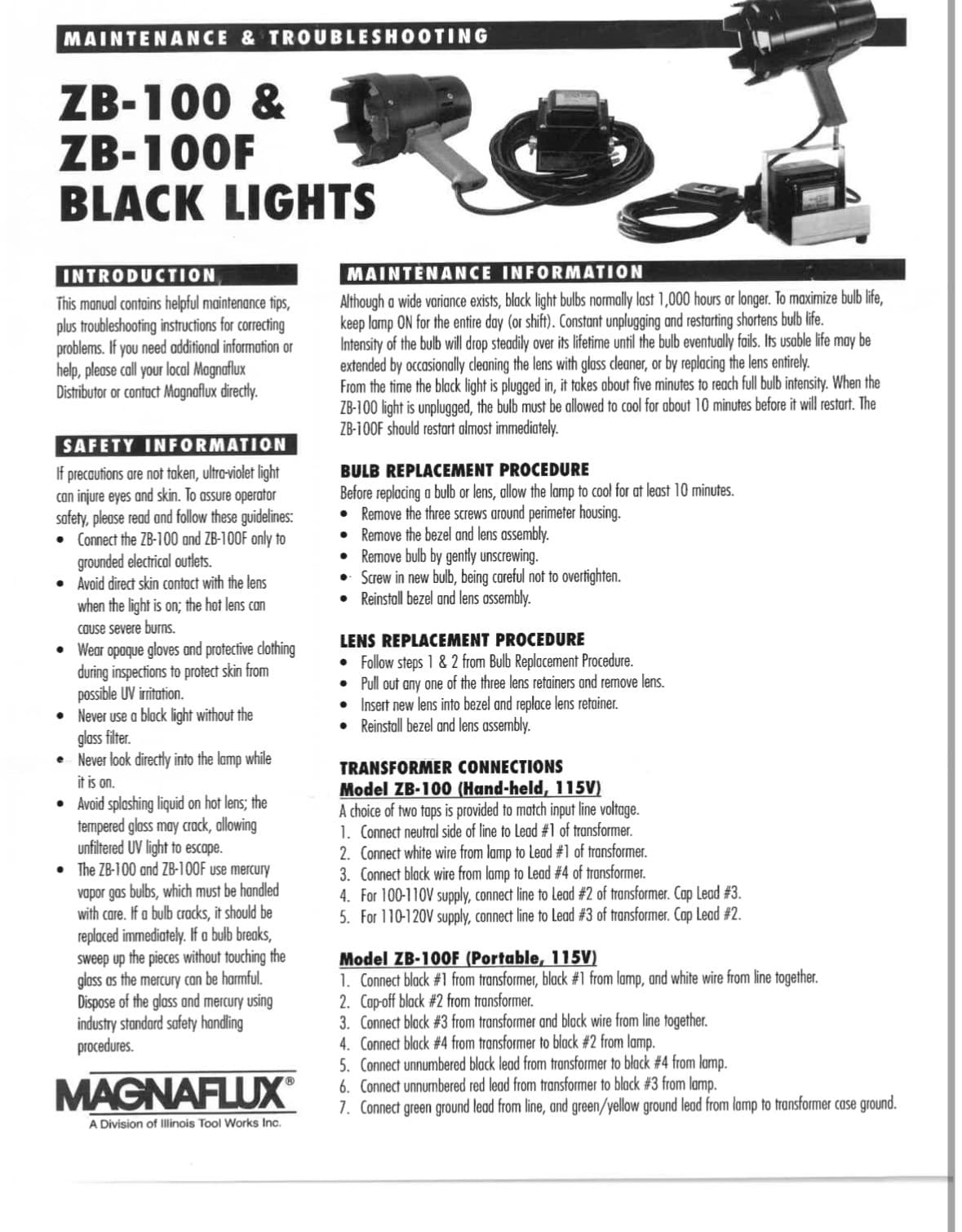 magnaflux magnetic particle ZB-100 Black Light Part # 600005 3