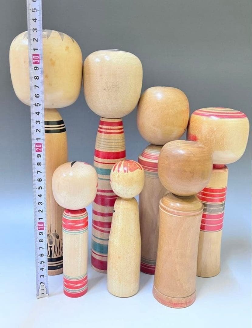 KOKESHI Jpanese Vintage Wooden Doll set of 7 Japan 18cm-33cm #001 2